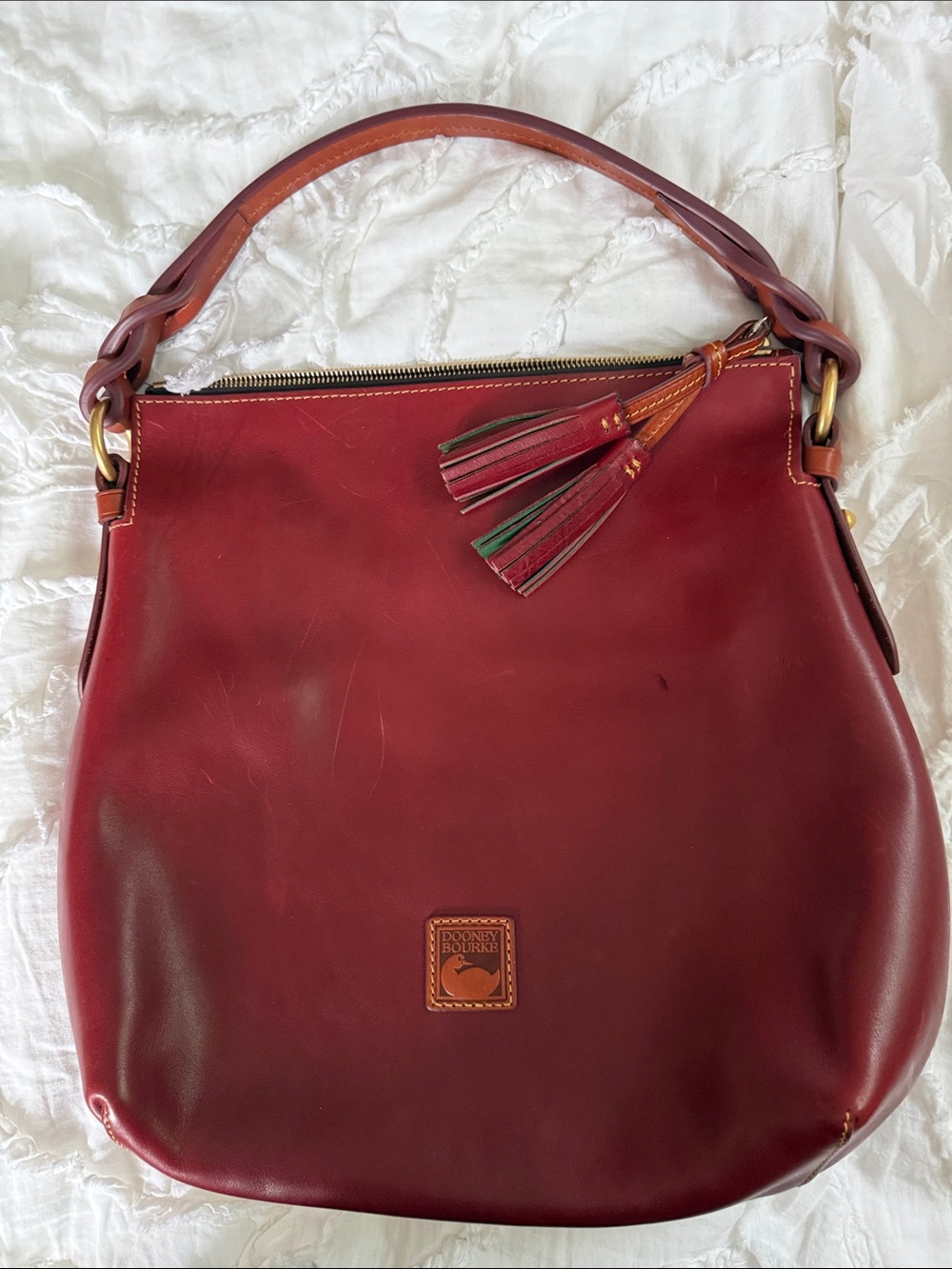 Dooney & Bourke Burgundy Leather Shoulder Bag with Tassel-NWT